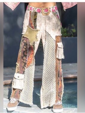 NWOT-POL Patchwork Mixed Media Star Cargo Pants